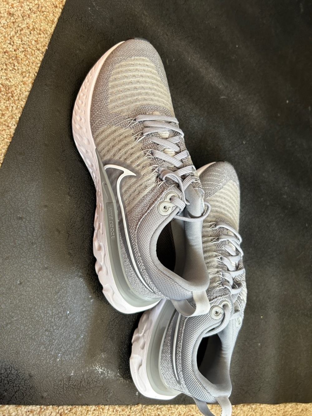 Nike Gray Knit Running Sneakers with White Sole